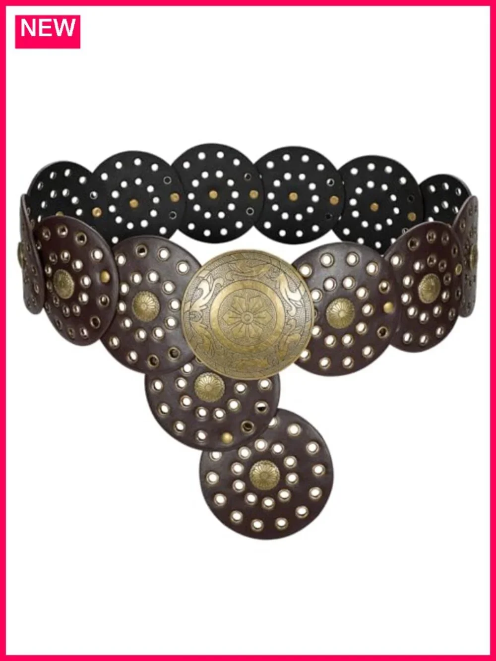 Boho Disc Belt Wide Western Faux Leather Concho Waist Belt for Dress Jeans